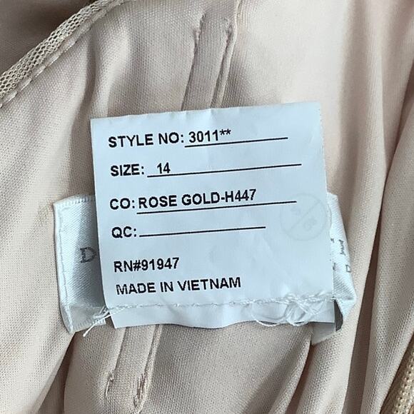 NEW! Dessy Collection Size 14 Mermaid Maxi Sequin Dress Rose Gold $285 MSRP J2-1 - Picture 6 of 10